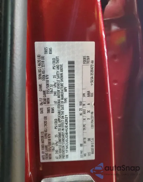 2017 Ford Escape Titanium из США, поврежденный, VIN 1FMCU0JD8HUE42821